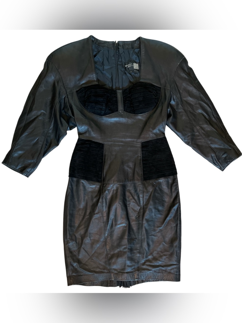 Michael Hoban North Beach Leather 1980s Black Leather/Suede Dress Size Small